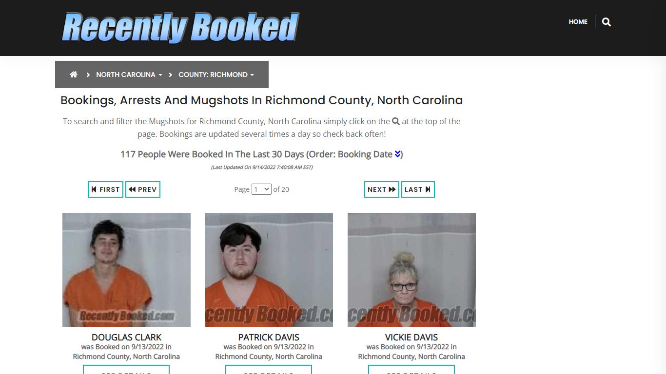 Bookings, Arrests and Mugshots in Richmond County, North Carolina