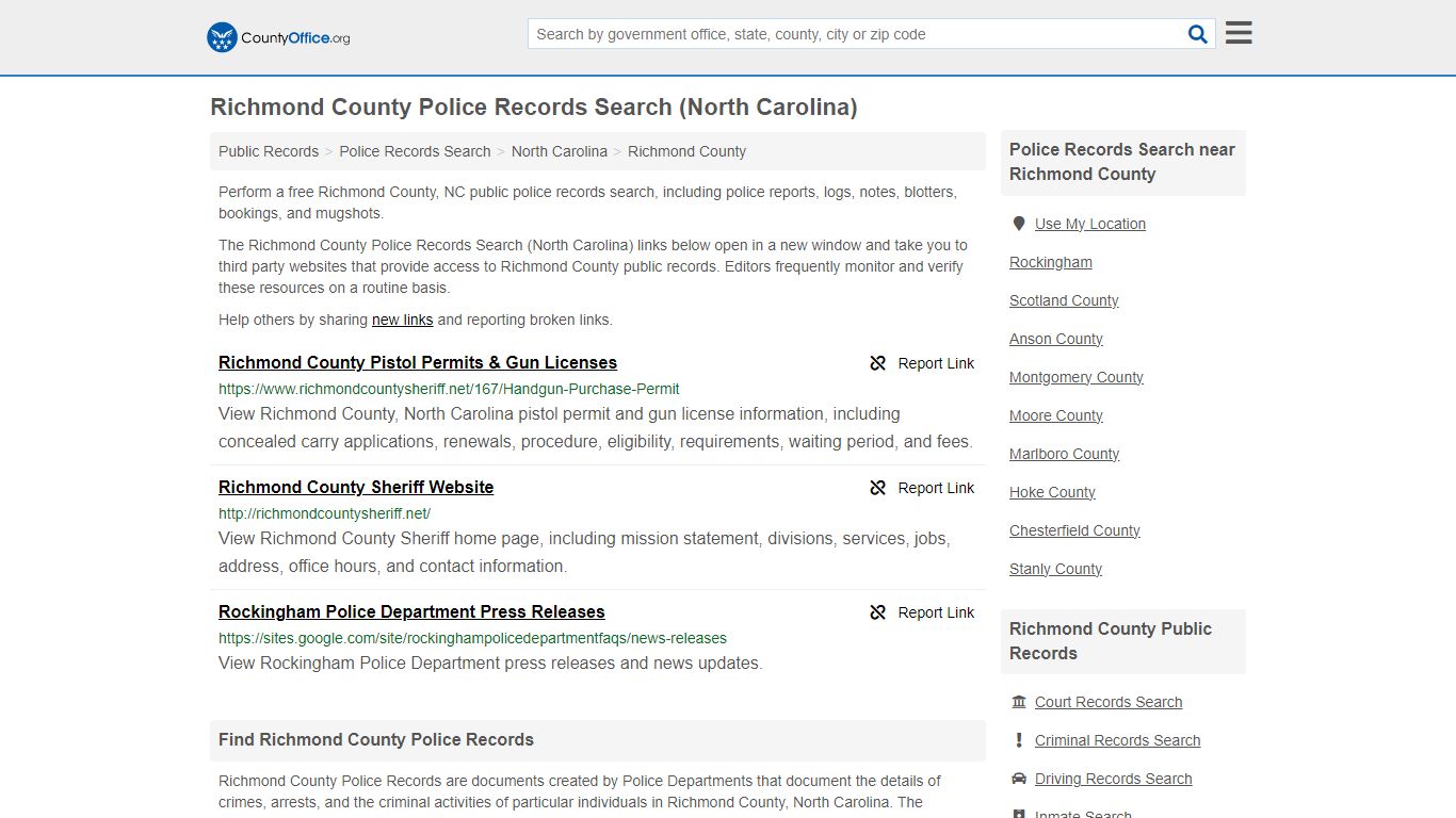 Police Records Search - Richmond County, NC (Accidents & Arrest Records)